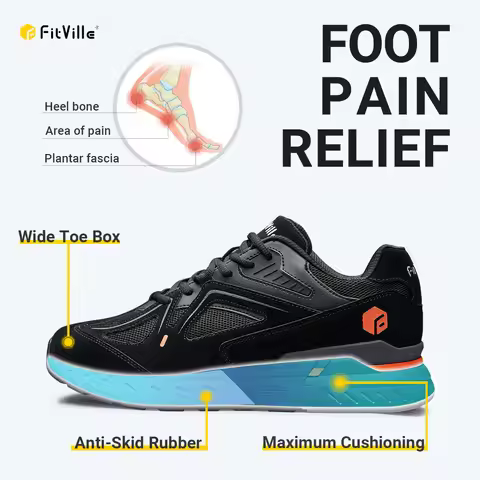 FitVille Men's Walking Shoes Extra Wide Lightweight Sneakers for Flat Feet Arch Fit Heel Pain Relief