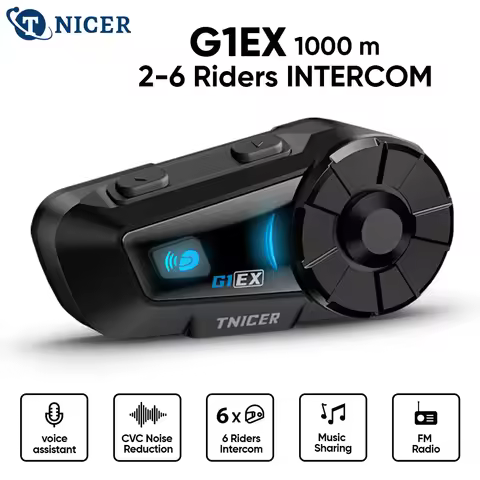 TNICER G1EX Motorcycle Intercom Bluetooth helmet Headset Motorbike 6 Riders 1000M Moto Group Waterpr