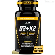 JYM D3 + K2 Supplement, 5000 IU itamin D3, 100 mcg K2 MK7-60 eg Caps PA8Y