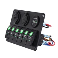 4/6 Gang 12 V~24V Dual USB Charging Control Switch Panel Circuit Breaker Volt Overload Protection Ca