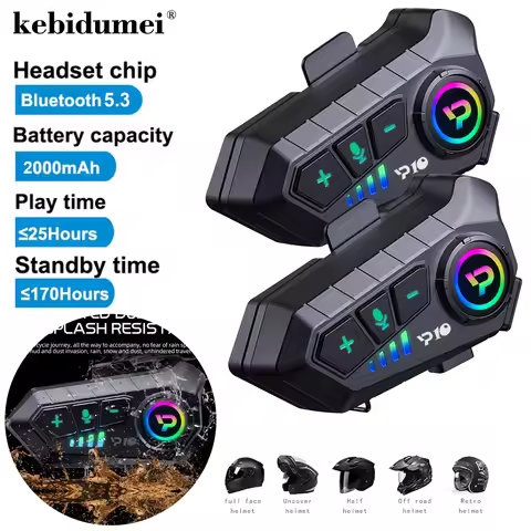 Kebidumei YP10 Wireless Bluetooth5.3 Motorcycle Helmet Headset Handsfree Call Kit Waterproof Music P