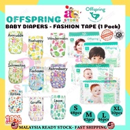 AC- (1 Pack Tape) Offspring Chlorine Free Baby Diapers Design Fashion Tape ( S 48 / M 42 / L 36 / XL