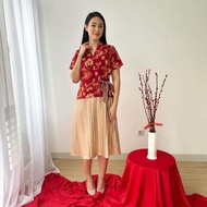 Maternel Baju Imlek Hamil Busui - Kimono Batik Pleats Dress (One Piece