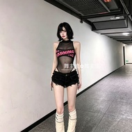 性感甜御辣妹吧DS演出服DJ领舞Chic黑色女热舞粉色印花网纱上衣9.4 Sexy Sweet and Daring Girl Bar DS Performance Outfit DJ Lead Da
