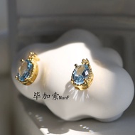 Natural 0.8ct Sea Turquoise Earrings Womens S925 Sterling Silver Topaz 18K Gold Delicate Ear Bone St