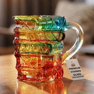 Stained Glass Book Mug – 3D Stacked Books Coffee Mug Gift for Book Lovers – Solid Colored Glass Cup 