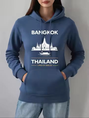 Bangkok Thailand Grand Palace Prints Hoodie Women Basics Loose Pullover Street Pocket Sweatshirts Wi