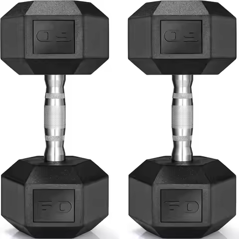 Rubber Coated Hex Dumbbell Set of 2, Cast Iron Free Weights for Home Gym, 30-85lb