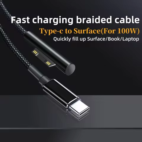 PD 100W Type-C to Microsoft Surface Charger Cable Braided USB-C Power Delivery Cord for Surface Pro 