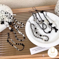 Charm Heart Butterfly Mobile Phone Chains for Women Girls Telephone Charm Strap Black Pearl Beaded L