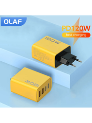 Olaf 120W雙USB + Type-C手機充電器PD快速充電USB Type C充電器適用於iPhone華為小米