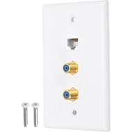 MECCANIXITY Cat 6 Ethernet Wall Plates, 3 Port 2 White F-Plug Female to Female RJ45 Key-Stone Jack W