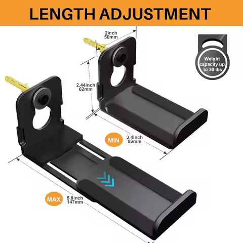 Soundbar Wall Mount Bracket for Samsung, Bose, Vizio, LG, Sony with Depth Adjustable 3.4"-5.8" Mount