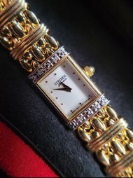 Citizen 鍍金鑽石石英錶古董錶復古表女錶手表diamond watch