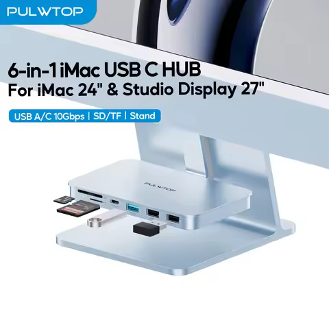 PULWTOP iMac USB HUB, iMac Accessories with USB A/C 10Gbps, USB A 2.0, SD/TF for iMac 24 inch and St