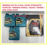 PERODUA ATF D3 (3 btls)+(35303-87206)AUTO FILTER SET- PERODUA KANCIL / KELISA / KENARI / VIVA 35303-