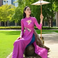 Women Elegant Aodai Cheongsam Stage Performance Costume Vintage Vietnam Clothing