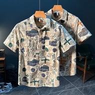 European Trendy Unique Short-Sleeved Shirt 2024 Men's Fashion T-Shirt Casual Literary Loose Shirt 8.