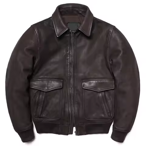 G1 Style Air Force Genuine Leather Jacket Men's Retro Vintage Brown Thick Goatskin Cloth Flight Coat