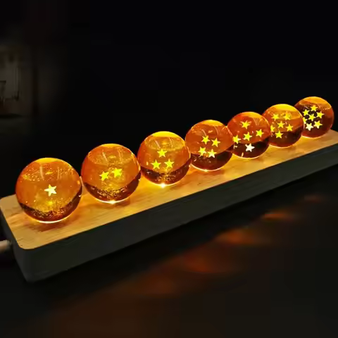 2026 new Dragon Ball Z animation 1-7 star crystal ball LED wooden lamp base nightlight yellow crysta