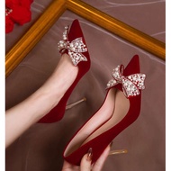 women shoe kasut pengantin perempuan Kasut perkahwinan wanita 2023 kasut pengantin baru wain merah X