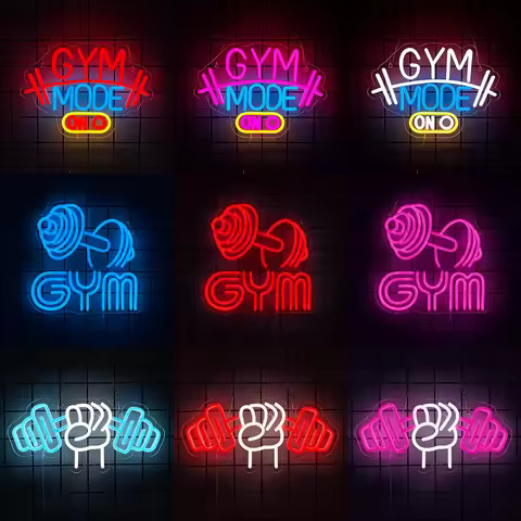 Gym Mode On Neon Sign Neon Gym Signs Motivational Wall Arts LED Neon Lights Signs for Bedroom Gym Sp