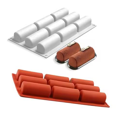 9 Cavity Log Cake Mold For Baking 3D Roll Cylinder Pastry Dessert Chocolate Loaf Pan Protein And Ene