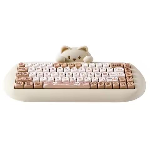 YUNZII C68 Coffee 65% Hi-Fi Cute Cat Silicone Hot Swap NKRO Ergonomic Wireless BT5.0/2.4G/Wired RGB 