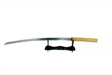 Handmade Japanese Samurai Katana, Sharp Shirasaya Sword with High Gloss Wooden Saya