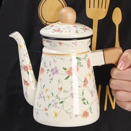 Oulijia Enamel Enamel Pot Wooden Handle Anti-Scald Enamel Coffee Pot Enamel Oil Pot Outdoor Camping 