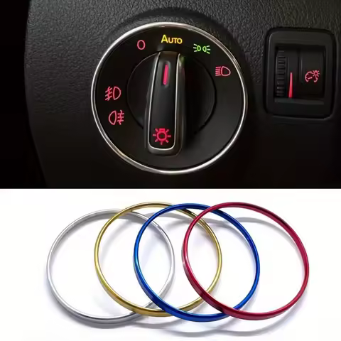 Car Headlight Switch Decorative Frame Trim Ring Sticker for Golf Jett MK5 MK6 Passat B6 B7 CC Touran