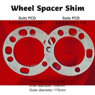 Universal 4x4 Aluminum Lug 5/6x139.7 5/6x135 Wheel Spacer Shim 6mm / 8mm (2 Pieces)
