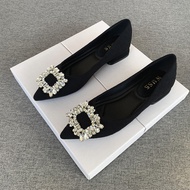 Heels For Women Pointed High Heels In Spring 2024 Rhinestone Square Heels Black Shoes Low Heels Wome
