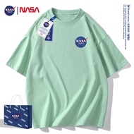 เสื้อยืดแขนสั้นผ้าฝ้ายแท้รุ่นพิเศษ NASA สำหรับผู้ชายและผู้หญิง ทรงหลวม แฟชั่นฤดูร้อน ทรงหลวม แขนสั้น