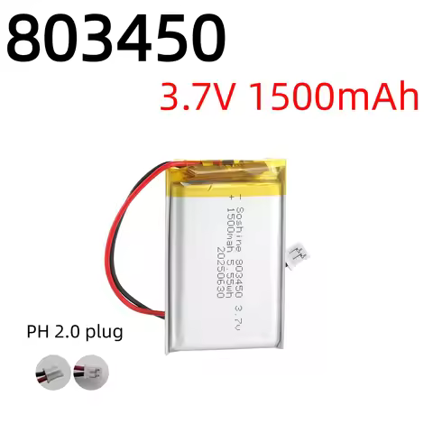 Premium 3.7V 803450 LiPo Rechargeable Battery 1500mAh PH 2.0mm Interface for MP3 DVD Camera GPS Lapt