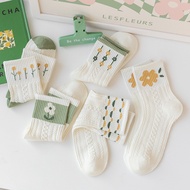 KAFU D51 Green Fresh Flower Socks Girl Sweet Pure Cotton