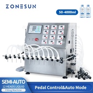 ZONESUN Liquid Filling Machine 50-4000ml Semi Automatic 12 Heads Beverages Diaphragm Pump Bottle Per