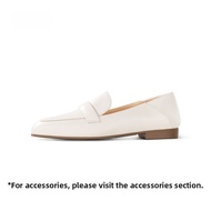 7or9 Cream Colored European Style Flat Bottom Bean Shoes Womens Fashion Loafers White Leather Inner