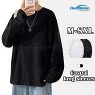 OWNAMOR Men's Long Sleeve Cotton Loose T-Shirt - Black 4XL-8XL