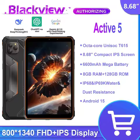 Blackview Active 5 8.68'' Rugged Tablet PC, Android 15 Unisoc T615 Octa Core, 8GB RAM 128GB ROM AI M