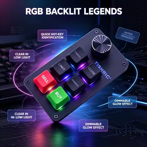 TISHRIC Mini Macro Mechanical Keyboard RGB 6 Keys 1 Knob RGB Mini Keyboard For Stock Trading Photosh