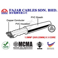 FAJAR 1.5mm² (30/0.25) x 3 Core Flexible Cord Cables 100% Pure Copper (SIRIM)