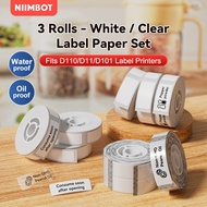 NIIMBOT 3 Rolls Printer Sticker Label White Clear Waterproof Custom Sticker Nama D11 D110 D101