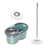 Quick-absorbent Mop Pads 360° Spin Mop Bucket Set with 2 Extra Rags Stainless Steel Handle Easy Dry