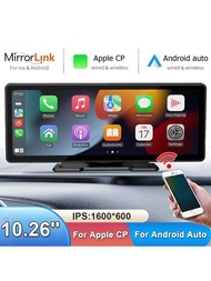 10.26英吋車用音響系統,無線apple Carplay和android Auto,便攜gps導航播放器,fm收音機接收器,1920 * 1600p Ips全高清觸摸屏,wifi,usb,aux-in,免提電話,鏡像連接,支援汽車後視備用攝像頭,dvr