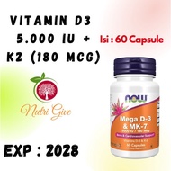NOW MEGA D-3 MK-7 5000 IU 180 MCG FOODS FOOD D3 MK7 K2 K-2 Vitamin Vit