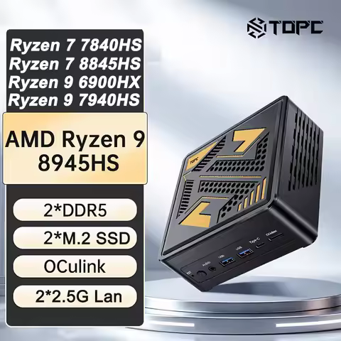 TOPC AMD Ryzen 9 6900HX/7940HS/8945HS Mini PC R7 7840HS/8845HS 2*DDR5 2*M.2 2280 SSD Win11 Wifi6E BT