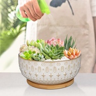 Pot Sukulen Keramik Bonsai Pot Bunga Tray Indoor Outdoor Bulat Besar