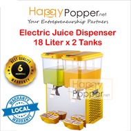 Happypopper Commercial Mesin Fruit Juice Dispenser 18 Liter x 2 Tank Double Electric 18liter Cold Drink Machine