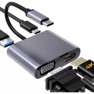 USB C TO VGA HDMI ADAPTER, 4 in 1 Type c to 4K HDMI/VGA/USB3.0/USB C PD Charging